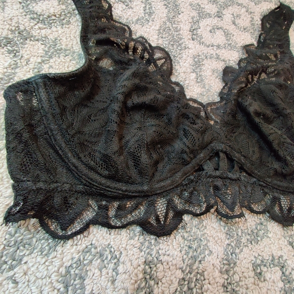VICTORIA SECRET PINK Black See Through Lace Date Unlined Floral Print Bralette S - Picture 4 of 13